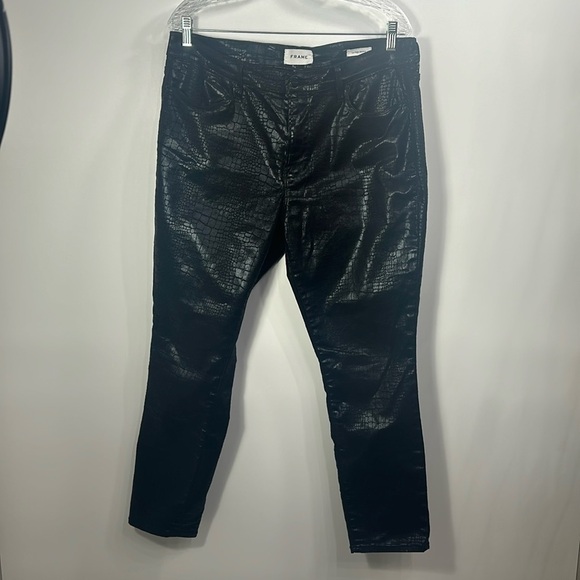 Frame Le High Skinny noir croc black pants size 33 - Picture 1 of 10